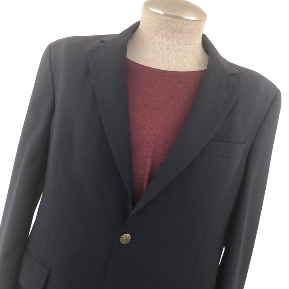 Jos A Bank Mens Navy Blue Two Button Blazer Gold Crest Buttons Poland 41R